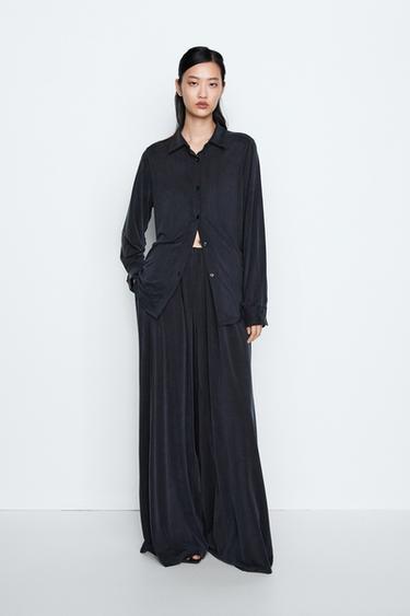 Zara Pleated flowing wide-leg pants - STUDIO - Blue - Image 0