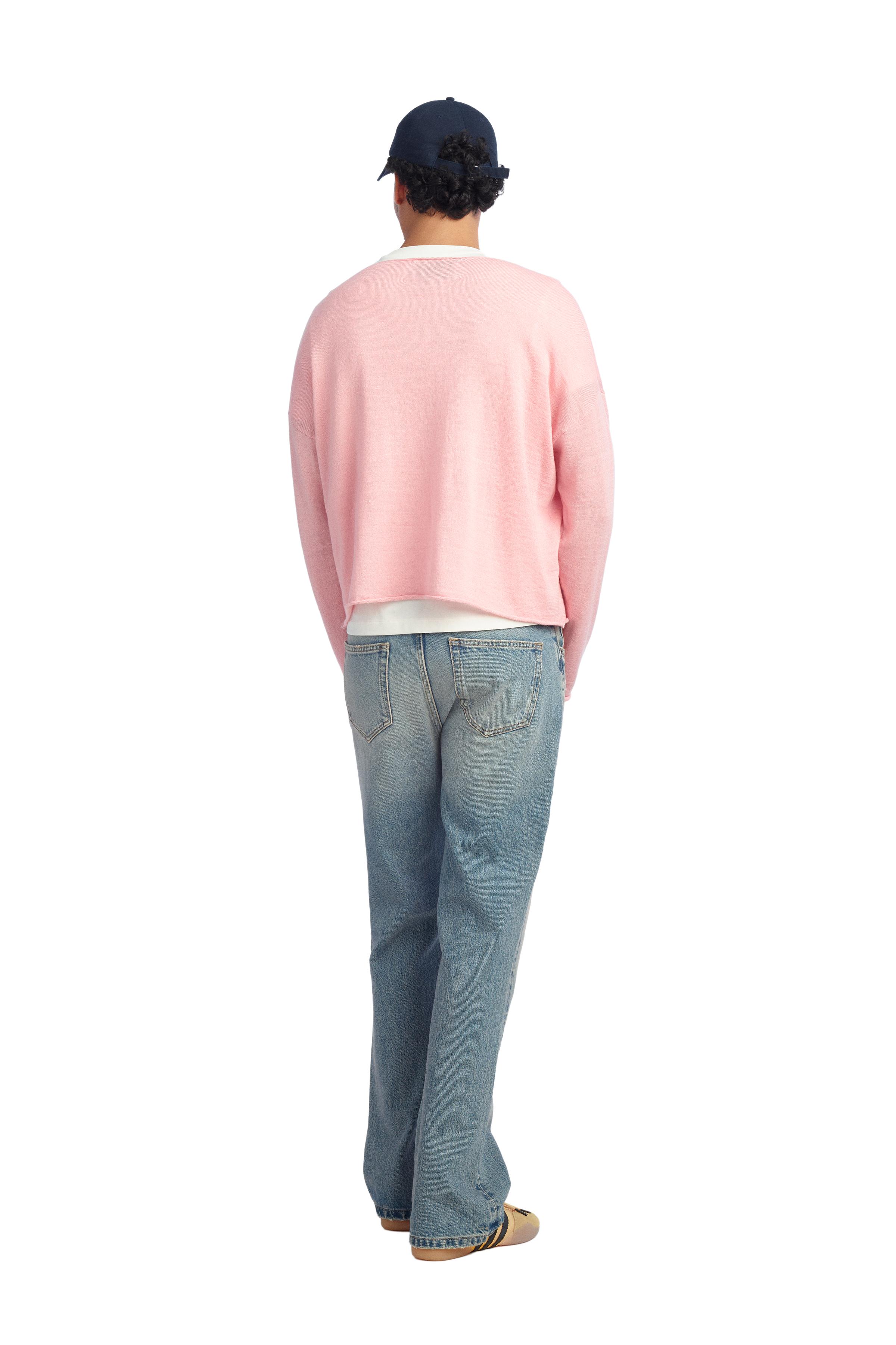 CROPPED FIT LINEN-WOOL BLEND SWEATER — Pink