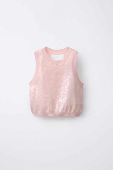 Zara SEQUIN KNIT TOP - Pink