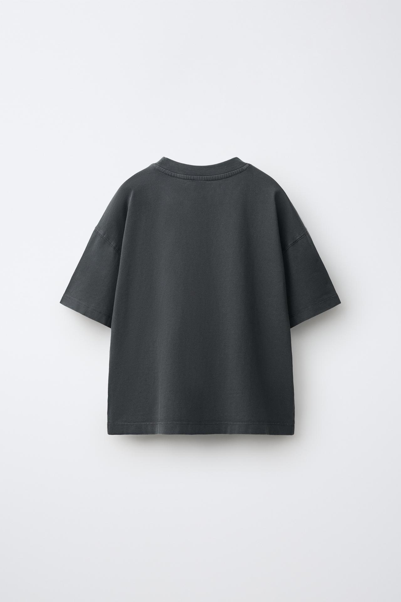 WASHED EFFECT EMBROIDERED LOGO POCKET T-SHIRT — Dark anthracite