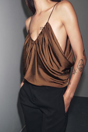 ZW COLLECTION SATIN DRAPE TOP - Tobacco by Zara - Image 6