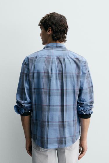 CHEMISE REGULAR FIT À CARREAUX - Bleu de Zara - Image 2