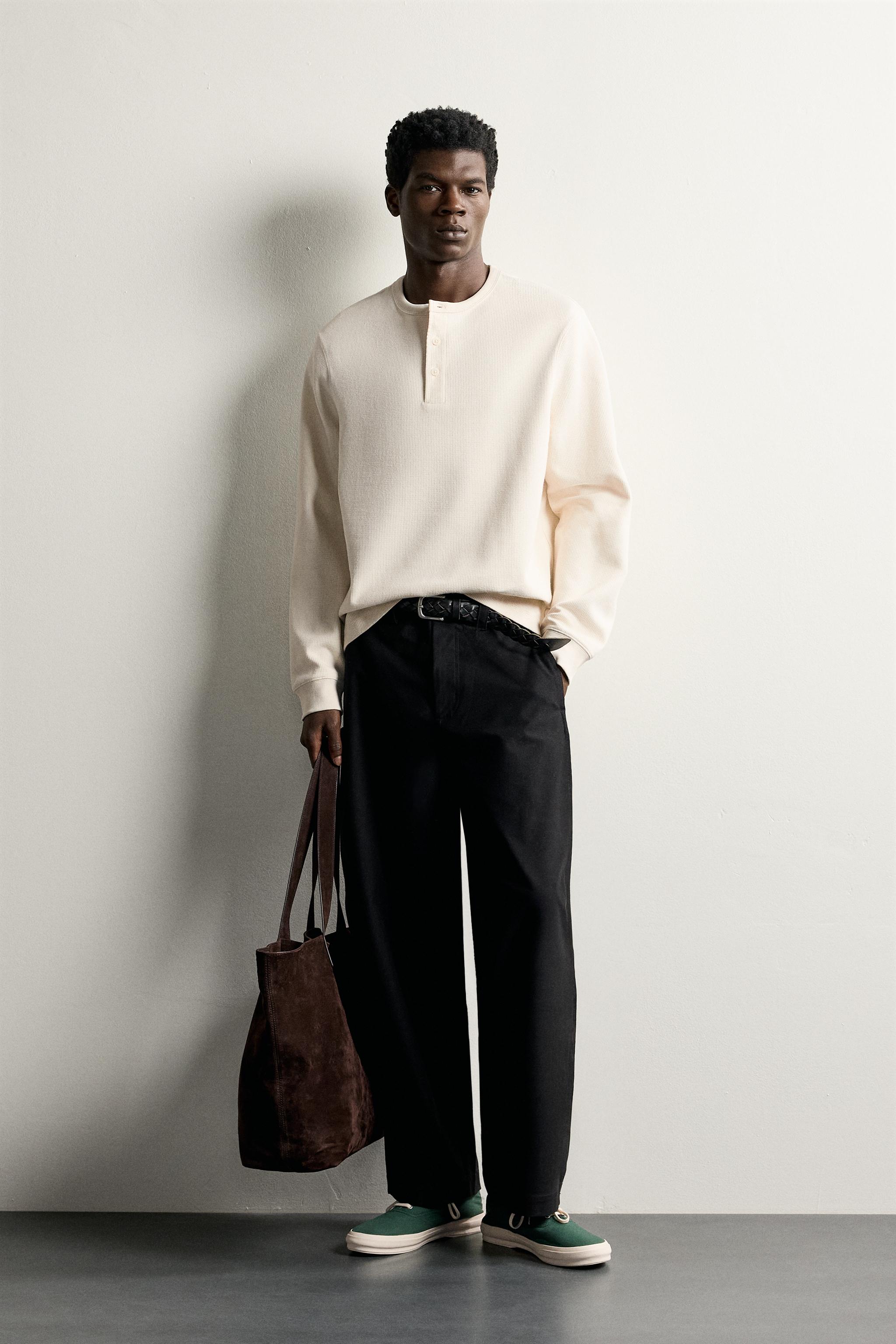 Мужские рубашки Zara TEXTURED HENLEY SHIRT