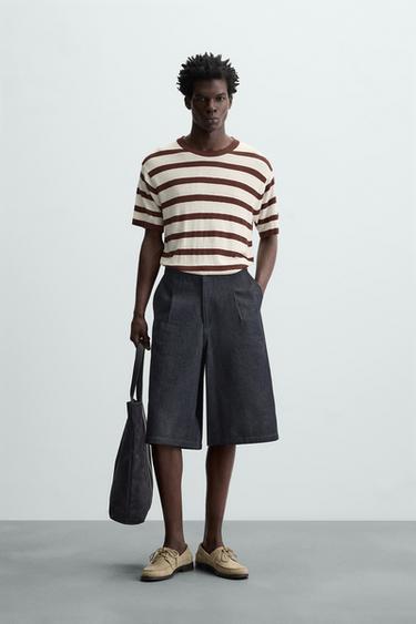 STRIPED JACQUARD KNIT T-SHIRT - Burgundy by Zara - Image 0
