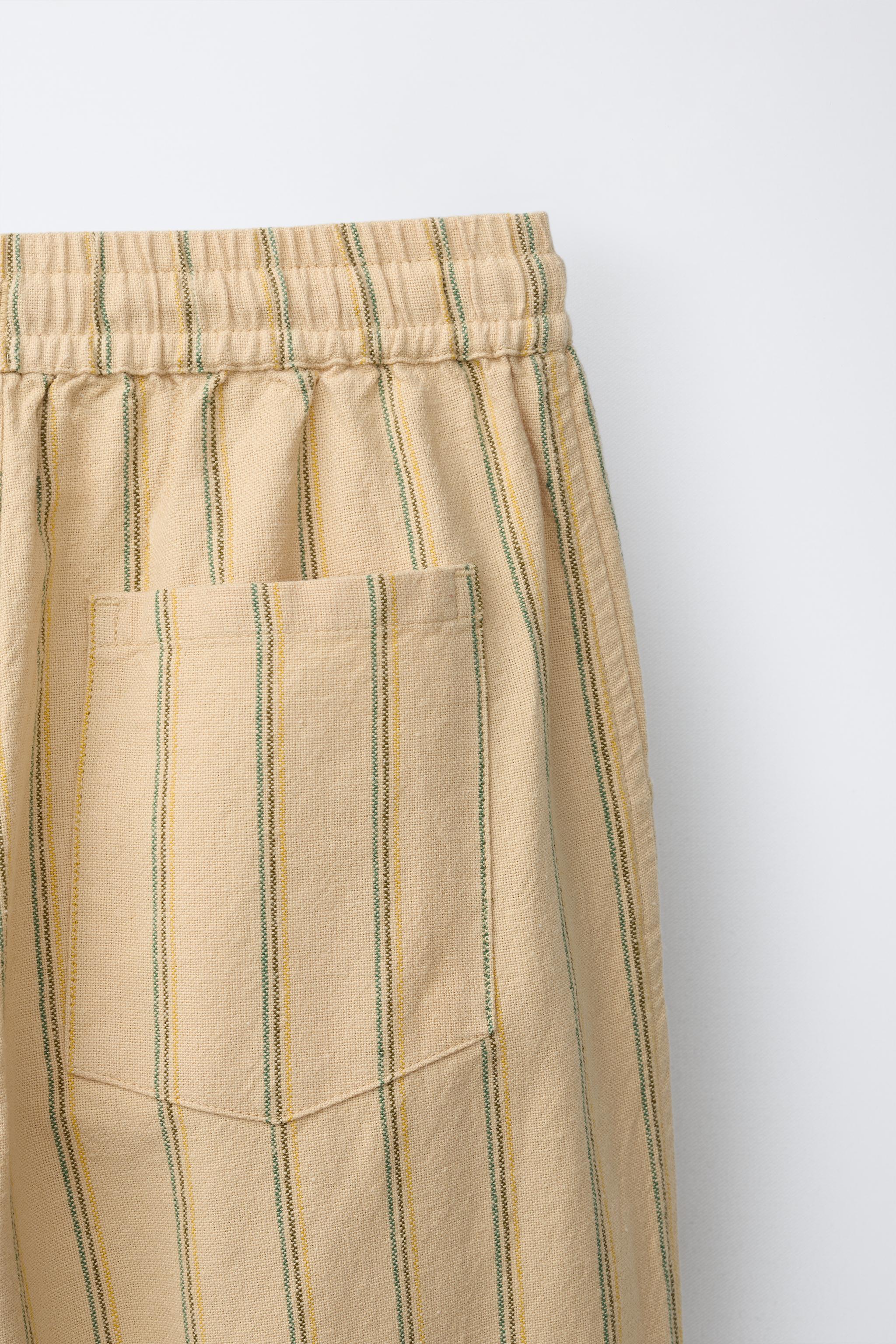 STRIPED COTTON LINEN STRAIGHT PANTS