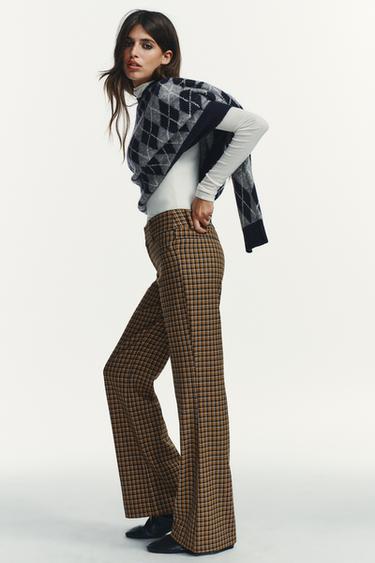 PANTALON FLARE À CARREAUX - Marron de Zara - Image 3