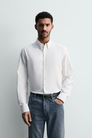 WASHED TEXTURED OXFORD SHIRT - White by Zara