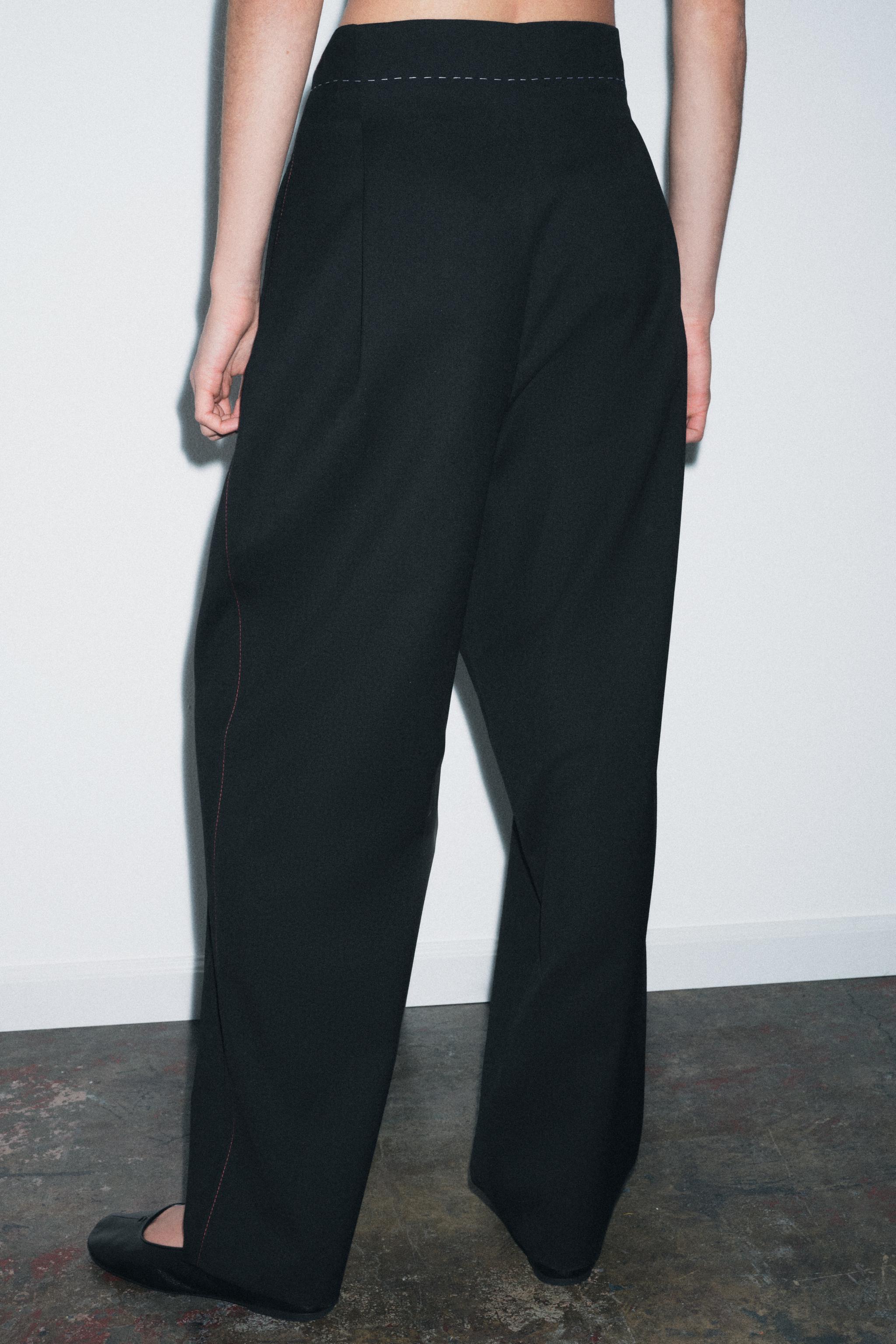 ZW COLLECTION LIMITED EDITION TOPSTITCHED PANTS - Black | ZARA