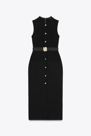 VESTIDO MIDI CREPE CINTURÓN - Negro de Zara - Imagen 0