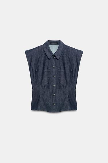 PEPLUM SHIRT WITH SHOULDER PADS - Indigo by Zara - Image 0