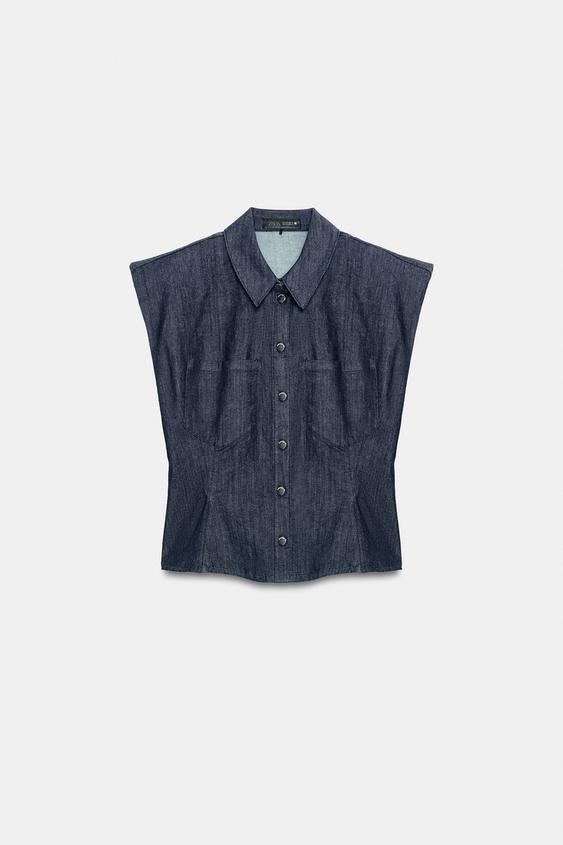 CAMISA HOMBRERAS PEPLUM - Índigo de Zara - Imagen 0