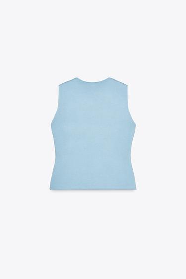 TOP GILET EN MAILLE UNI - Bleu moyen de Zara - Image 4