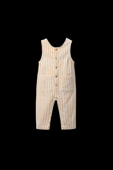 Zara STRIPED OVERALLS WITH LABEL - Light ecru - Image 0