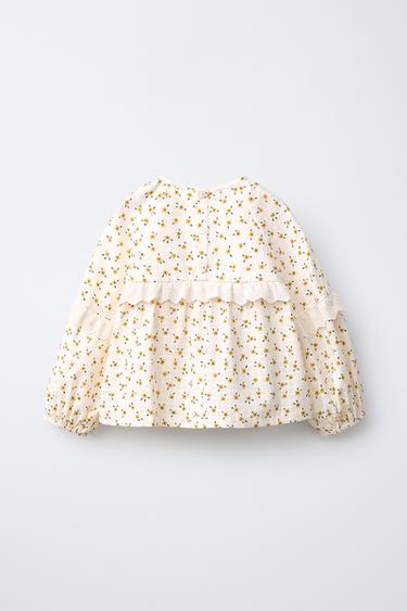 FLORAL LACE RUFFLE BLOUSE - Ecru by Zara - Image 1