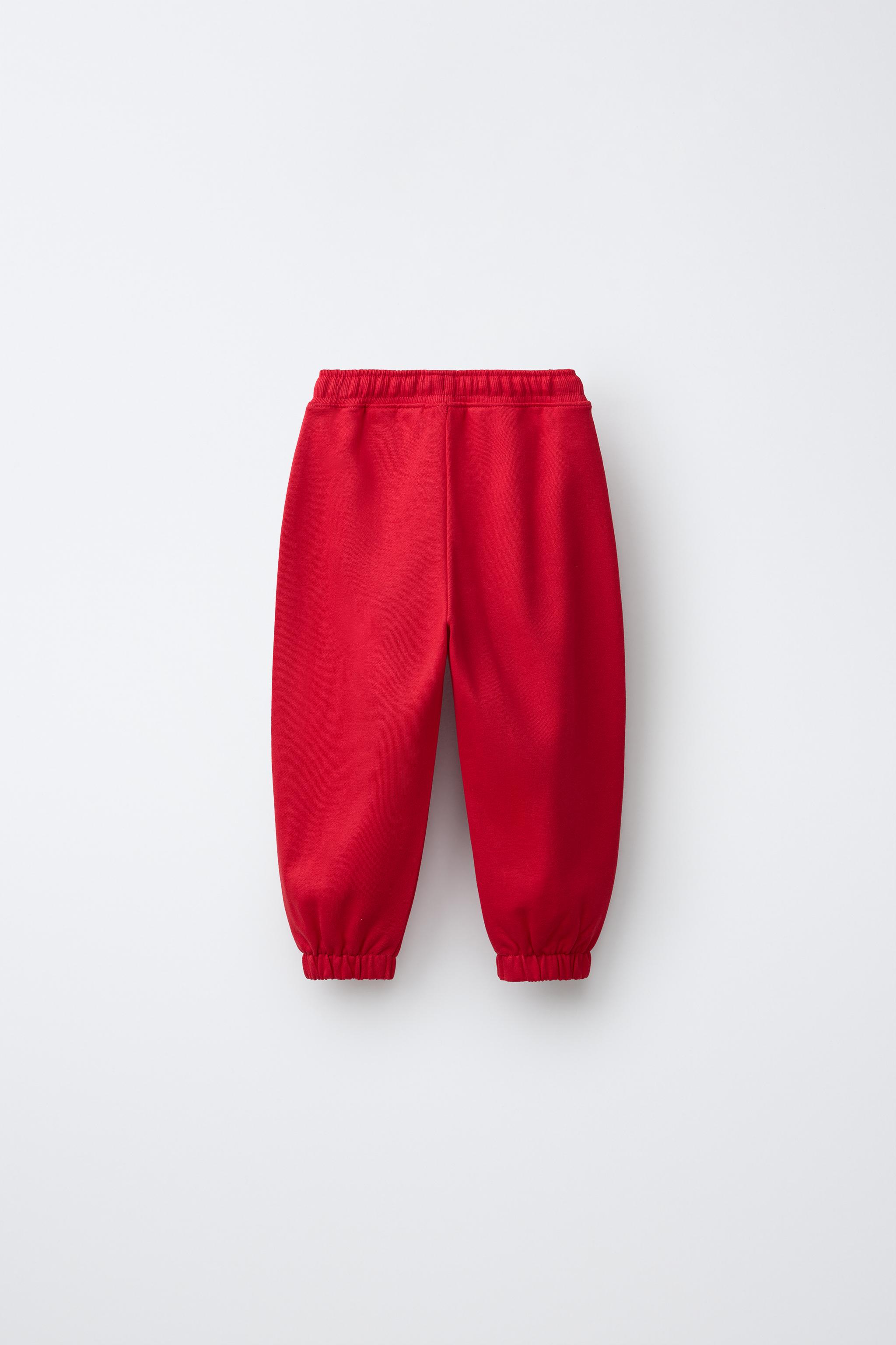DAISY EMBROIDERED PLUSH PANTS — Red