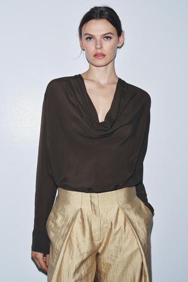 BRUSA FLUIDA DRAPADA ZW COLLECTION - Tabac de Zara