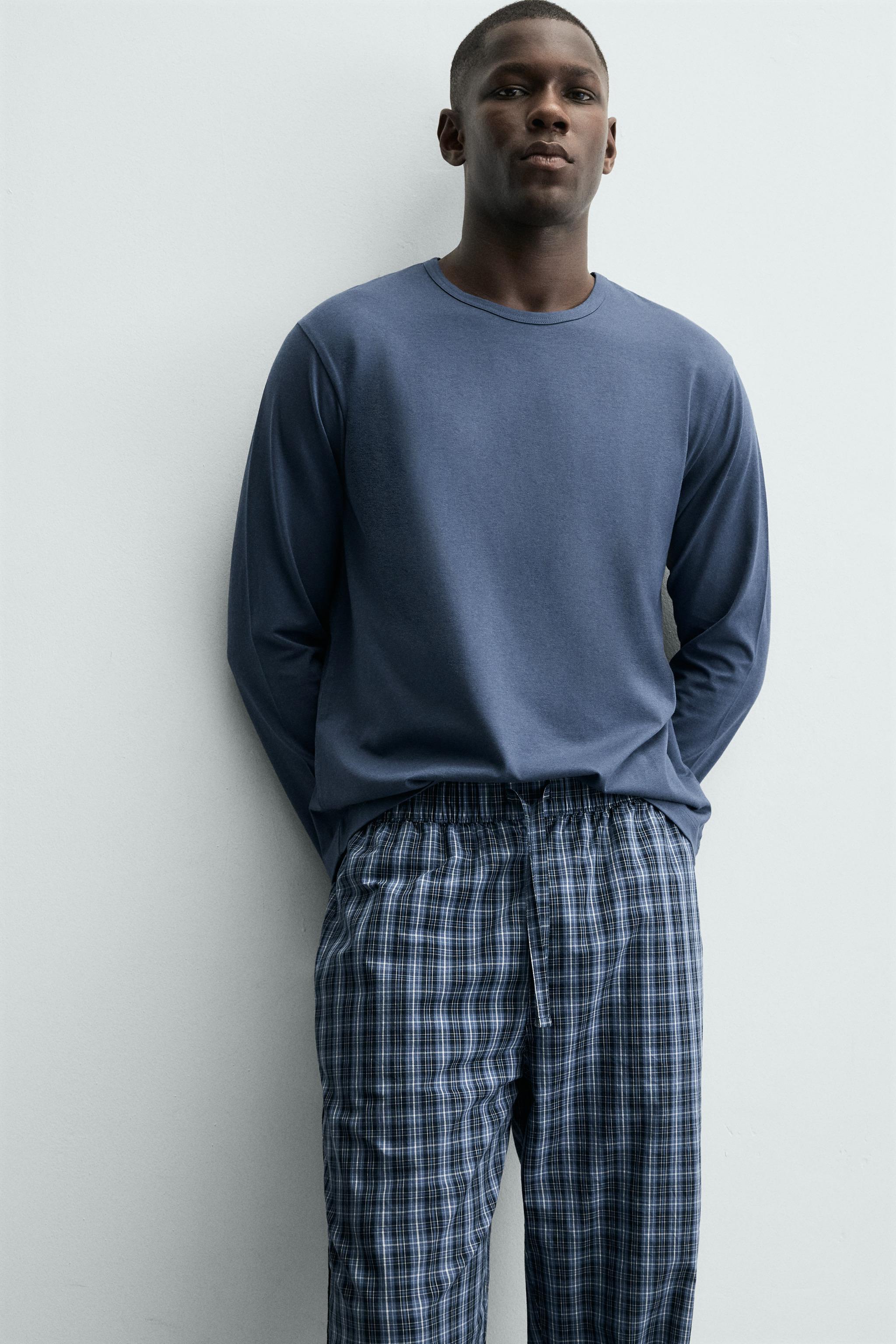 パジャマ7 コンビチェック柄パジャマセット - ミディアムブルー | ZARA Japan / 日本