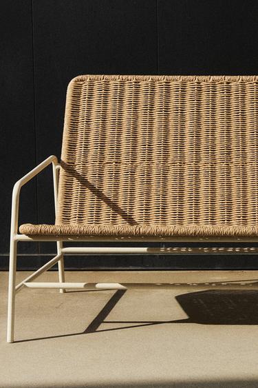 WOVEN OUTDOOR BENCH WITH BACK - brown/white by Zara - Image 6