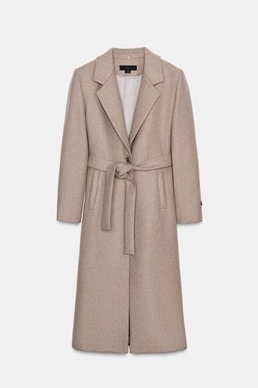 WOOL COAT WITH FAUX FUR LAPEL AND BELT - Light mink by Zara - Image 8