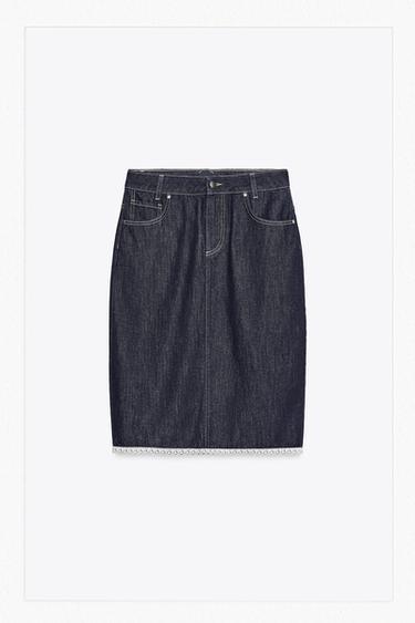 Z1975 MIDI DENIMNEDERDEL MED BLONDE - blå fra Zara