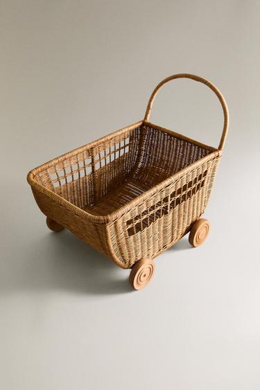 RATTAN TROLLEY BASKET WITH WHEELS - Light beige by Zara - Image 1