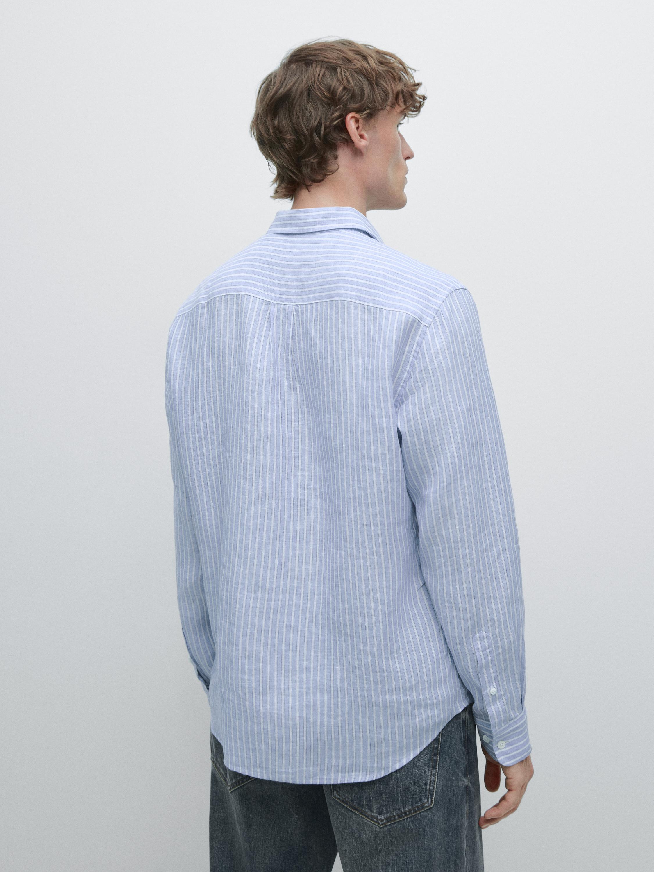 Chemise en lin à rayures regular fit