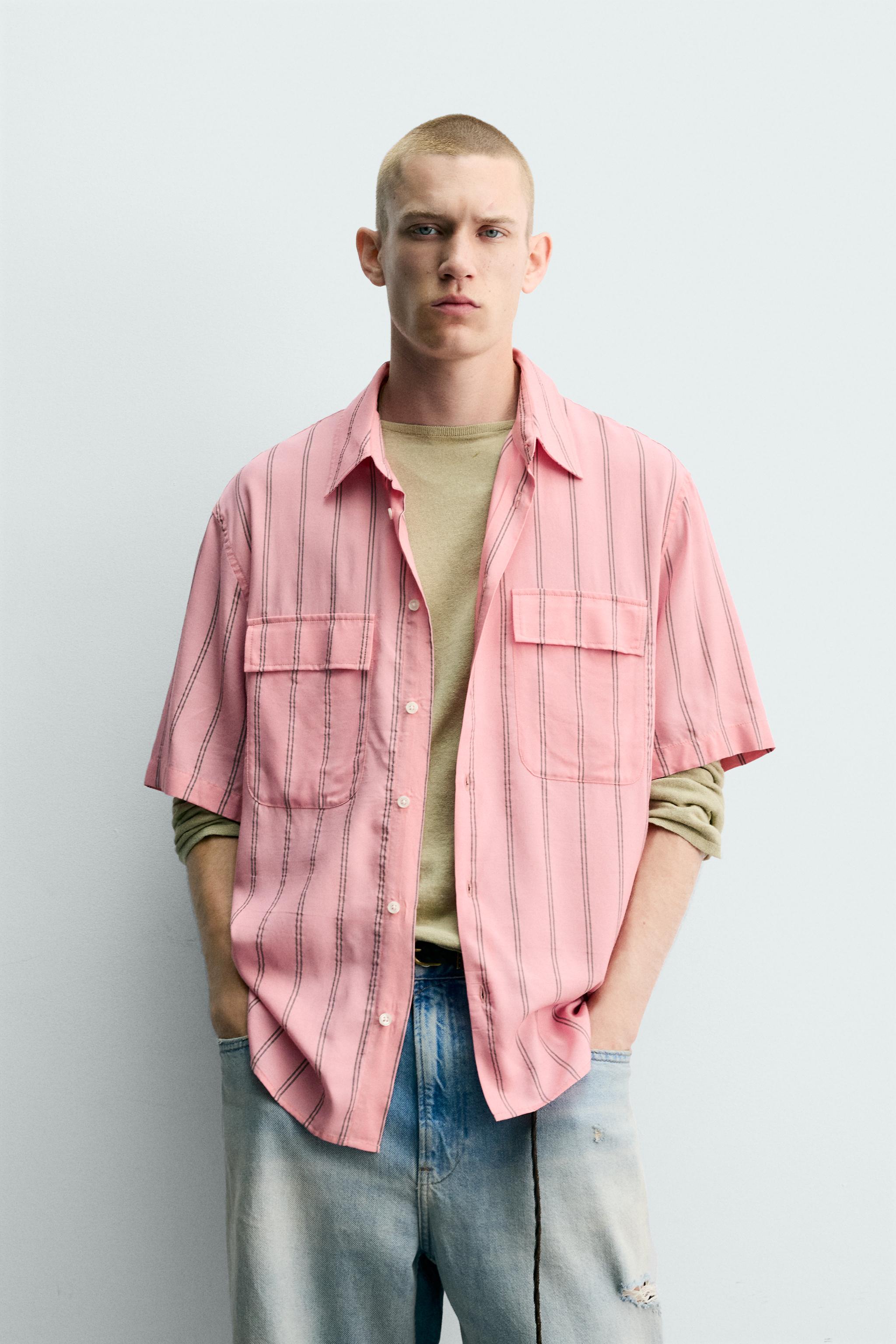 STRIPED FLOWING SHIRT WITH POCKETS — Pink