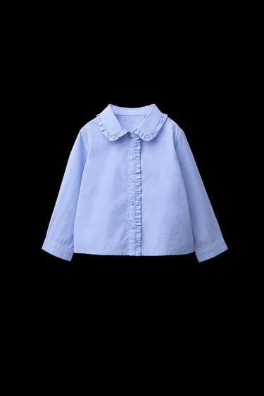 CAMISA VOLANTITO - Azul medio de Zara