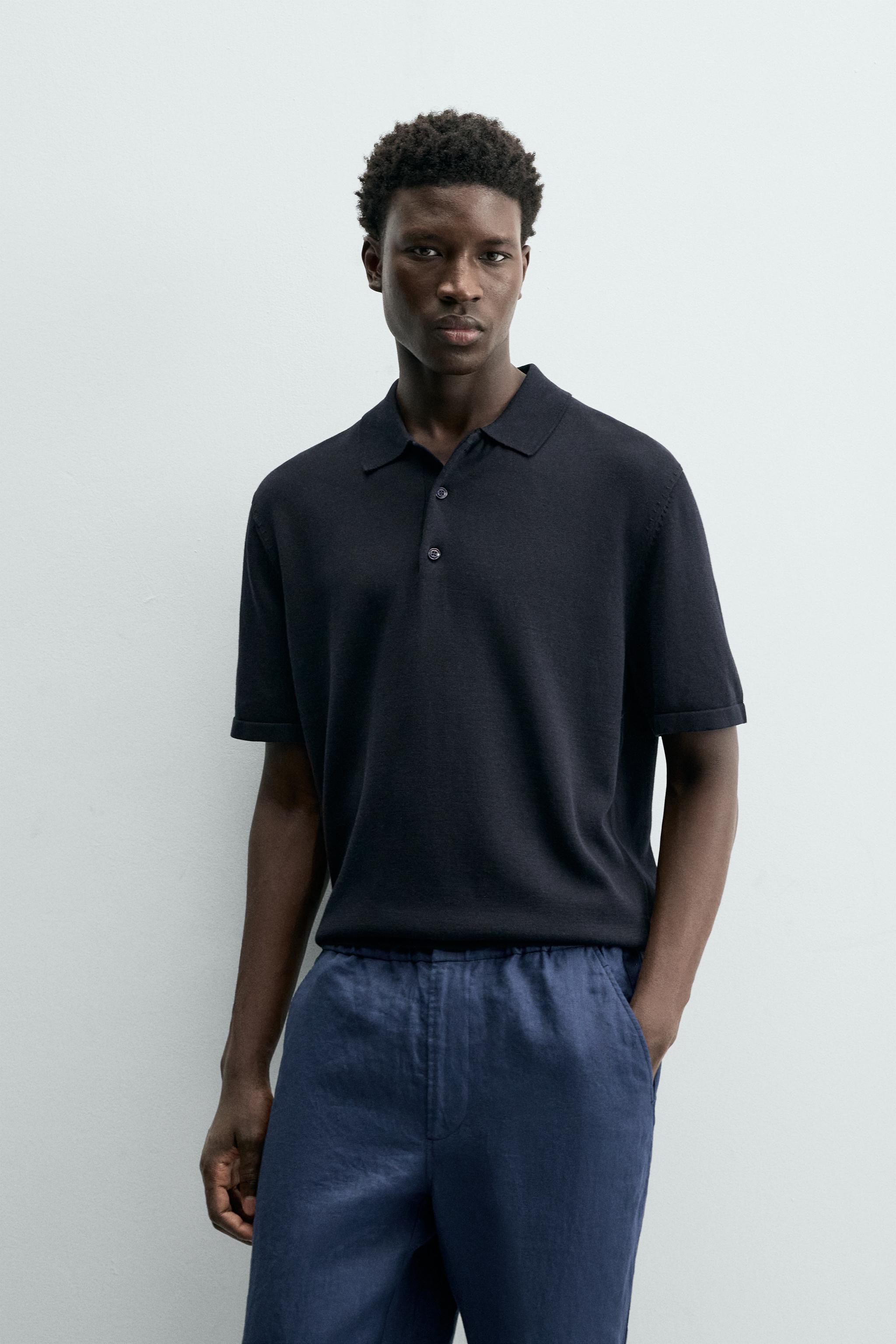 REGULAR FIT KNIT POLO — Dark navy