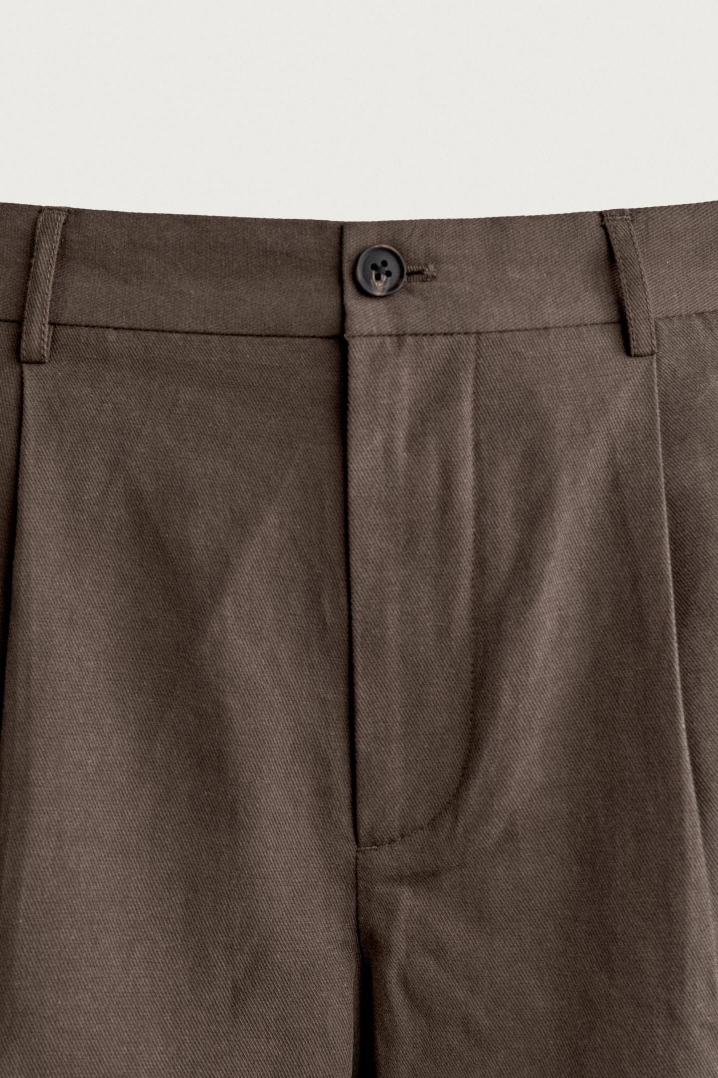 Мужские брюки Zara Relaxed Fit Pleated, цвет: Коричневый — фото 9