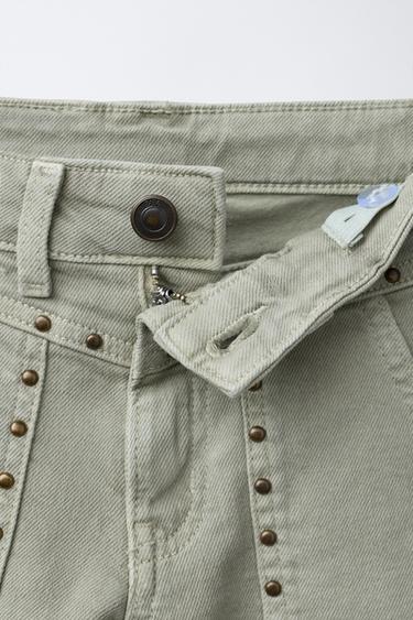 PANTALON FLARE À CLOUS - vert délavé de Zara - Image 2