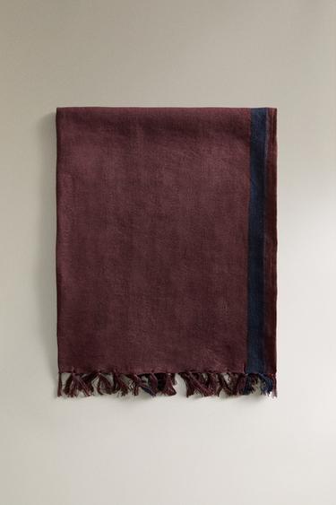 STRIPED LINEN WRAP BEACH TOWEL WITH FRINGING - Burgundy by Zara - Image 2