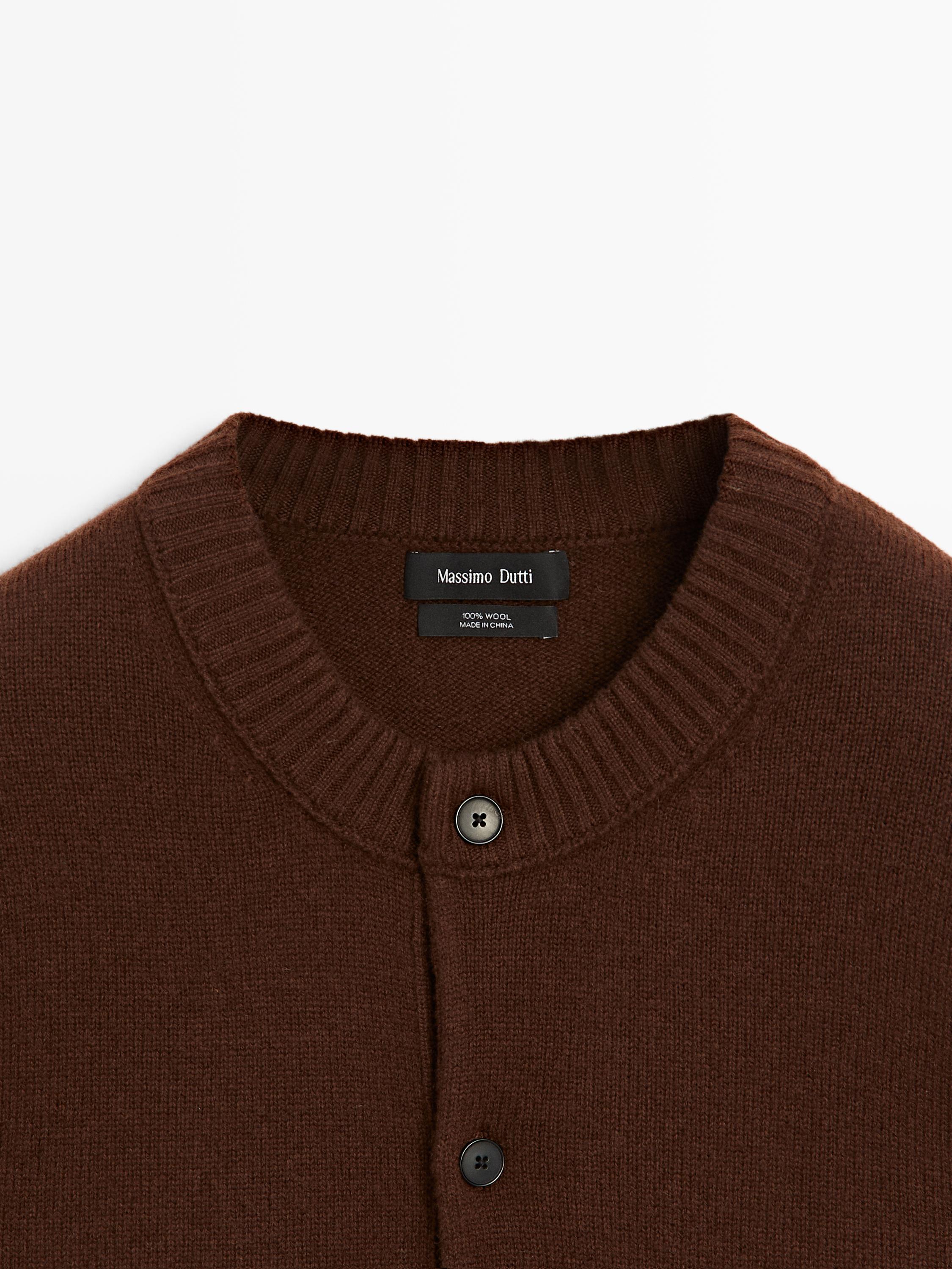 100% wool knit crew neck cardigan