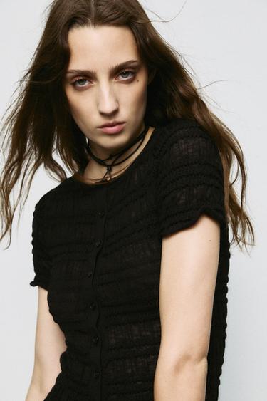 HONEYCOMB KNIT CARDIGAN - Black by Zara
