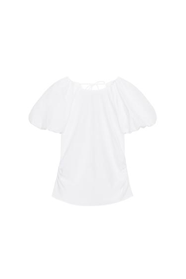 POPILIN TOP WITH BALLOON SLEEVES - White by Zara