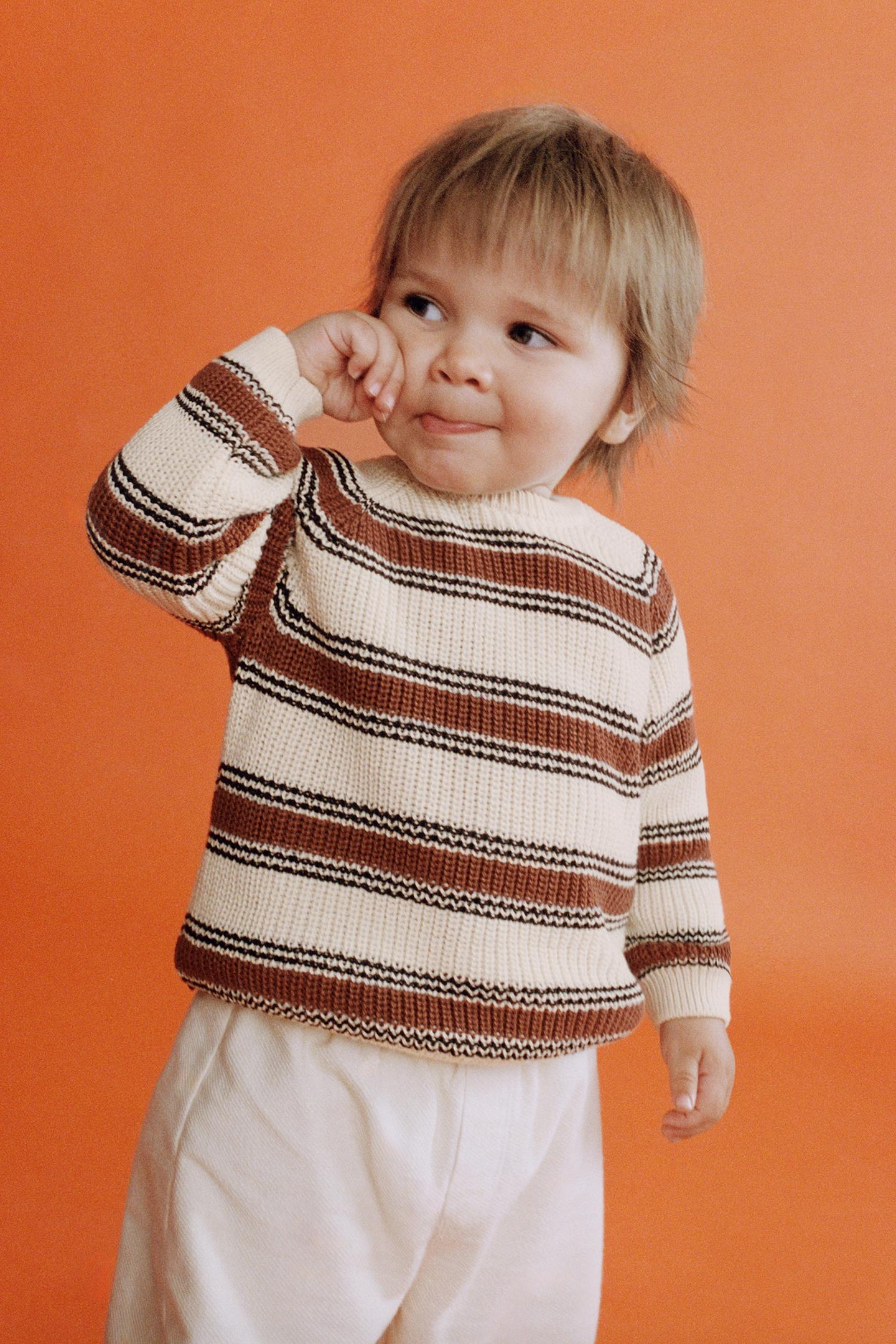 Детский свитер Zara Striped Knit, цвет: Светлый бежевый — фото 1