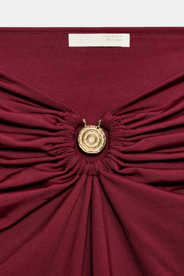 METALLIC TRIM POLYAMIDE MIDI SKIRT - Burgundy by Zara - Image 2