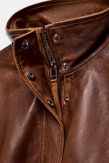 100% LEATHER BOMBER JACKET ZW COLLECTION LIMITED EDITION - Brown by Zara - Image 7