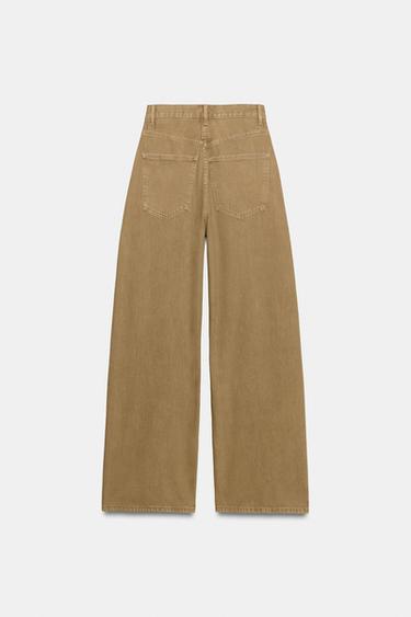 Zara TRF HIGH-RISE EXTRA WIDE LEG JEANS - Dark camel
