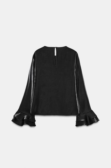 BLOUSE À VOLANTS EN TISSU BRILLANT - Noir de Zara - Image 6