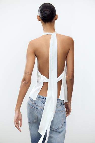 SATIN HALTER TOP - White by Zara - Image 3