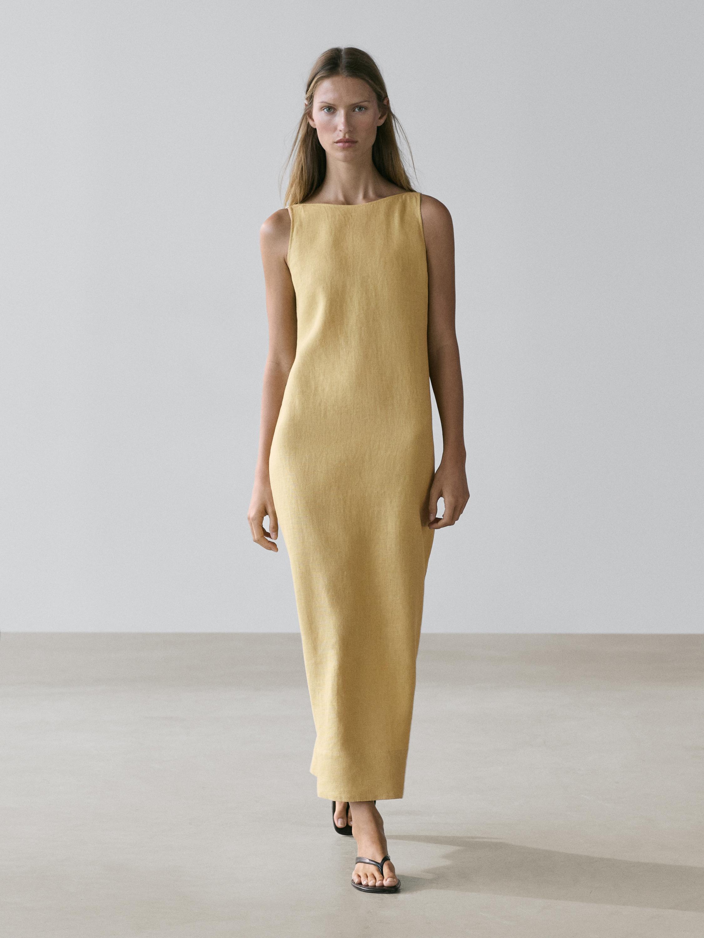 Robe midi encolure américaine lin
