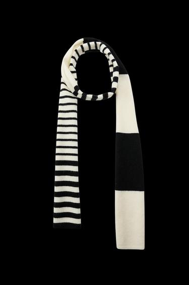 Zara STRIPED KNIT SCARF - Black / White