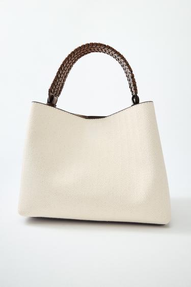 BOLSO CANVAS ASA TRENZADA - Beige claro de Zara