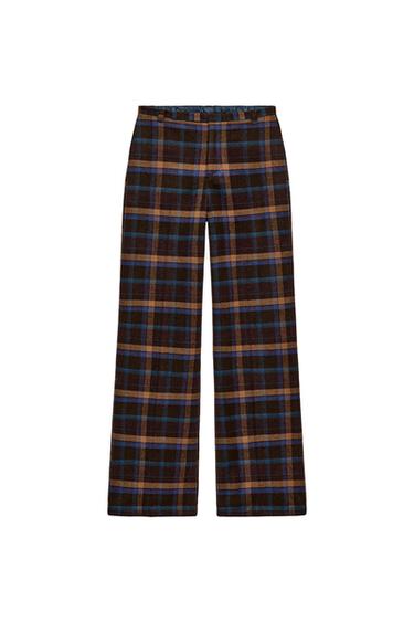 PANTALÓN CON LANA CUADROS - Granate oscuro de Zara