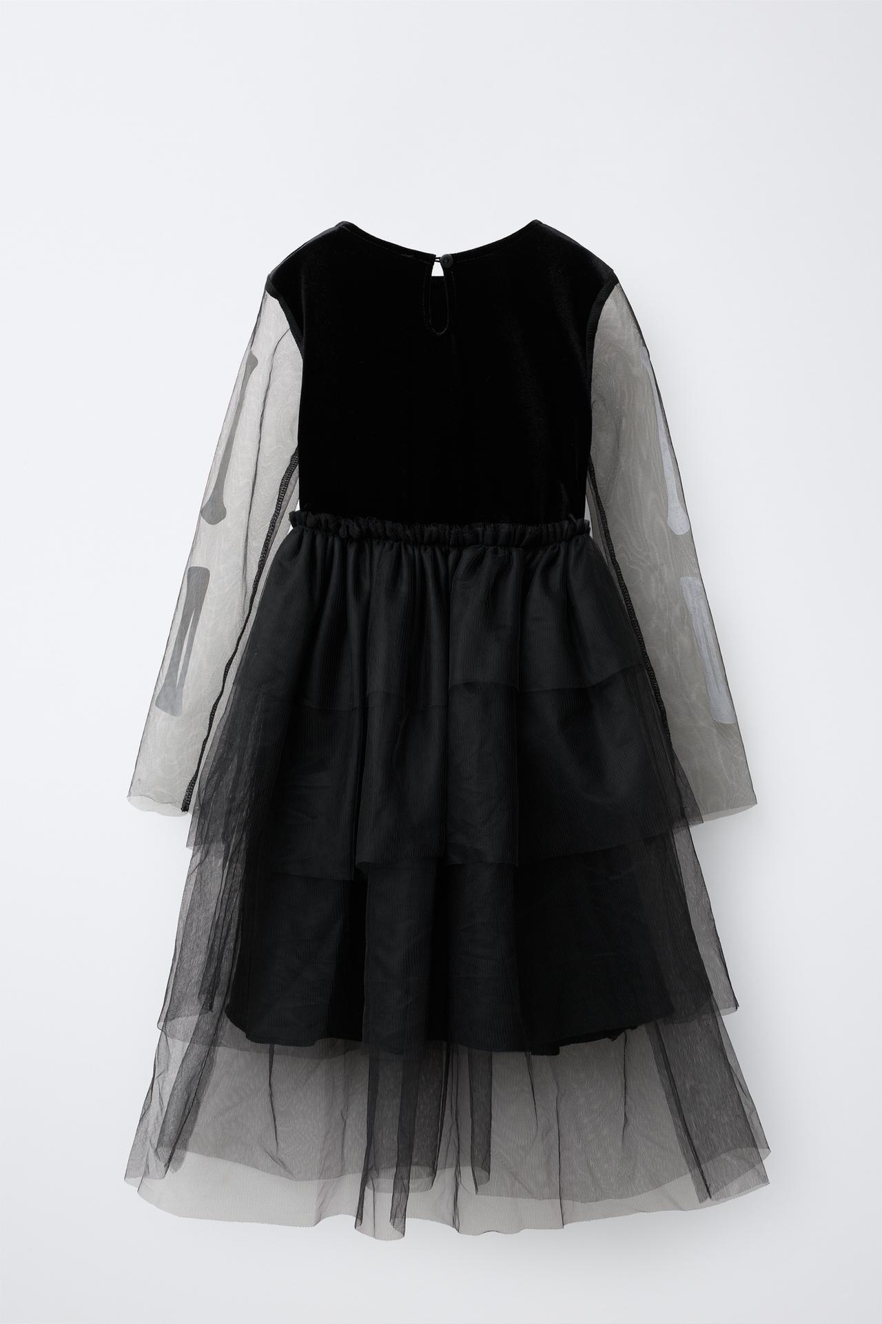 SKELETON TULLE COSTUME DRESS — Black