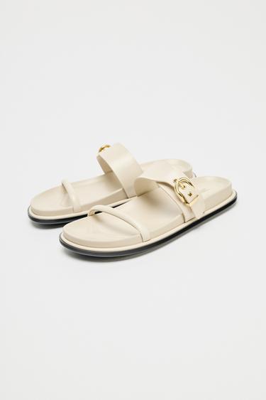 FLAT SANDALS WITH BUCKLE - White by Zara - Image 2