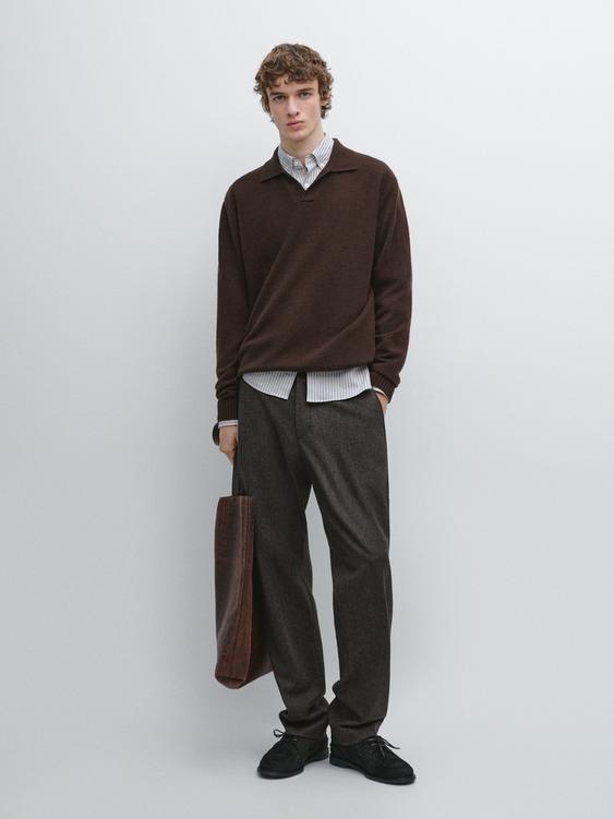 Twill wool blend trousers