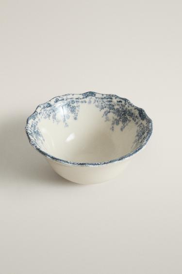 FLORAL EARTHENWARE SNACK BOWL — Blue 2