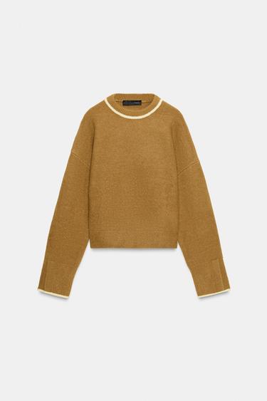 PULL EN MAILLE AVEC LISERÉS EN CONTRASTE - Moutarde de Zara - Image 4